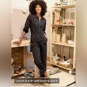 Outerknown pitch black long sleeve zip front‎ station jumpsuit size small new